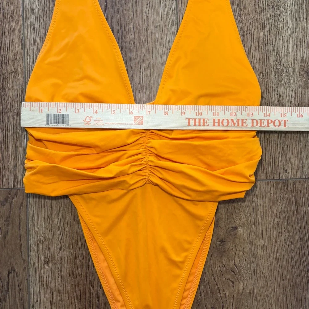 Aerie Shine Plunge Ruched One Piece Cheekiest Womens Large Orange Swimsuit beach